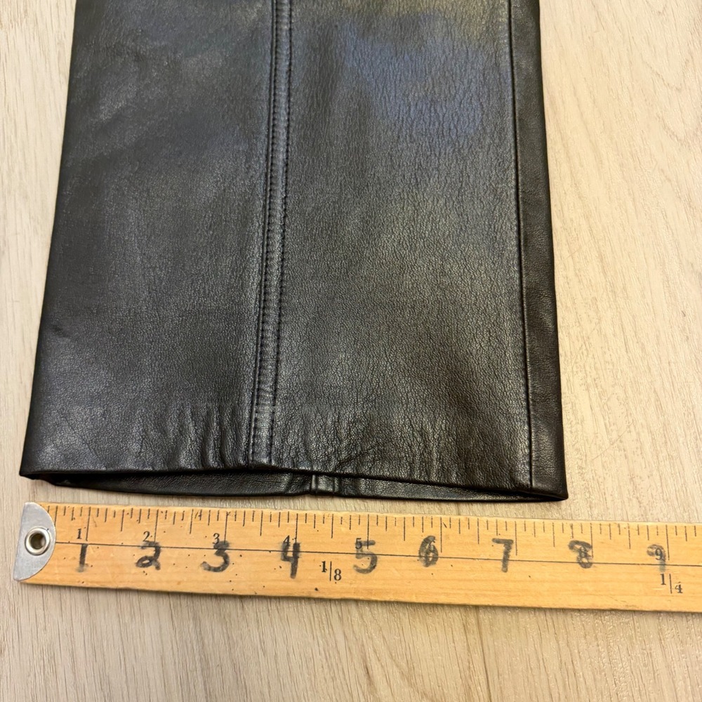 Danier Leather Pants Straight Leg Panelled Black Biker 90s Grunge Old Money 8/29 - Picture 12 of 16